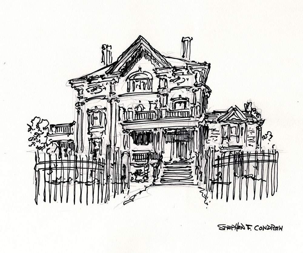Goodman Mansion #429Z pen & ink drawing by artist Stephen F. Condren.