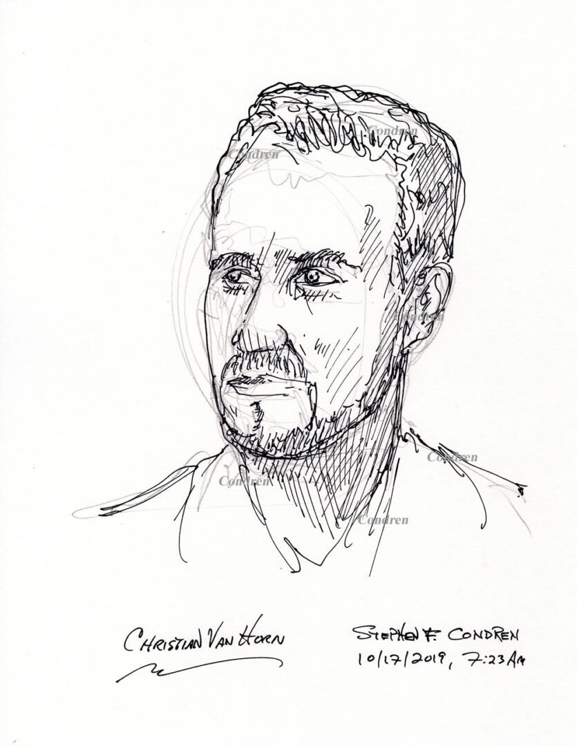 Pen & ink drawing of Bass-baritone opera singer Christian Van Horn, by artist Stephen F. Condren.