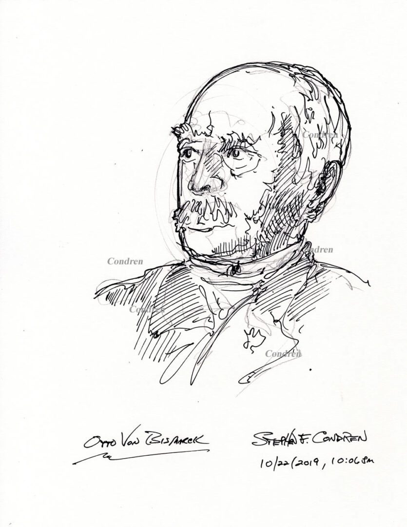 Pen & ink drawing of German Statesman Otto Von Bismarck by artist Stephen F. Condren.