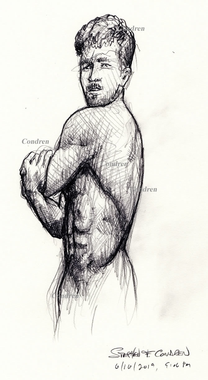 Pencil drawing of a nude white male by artist Stephen F. Condren.