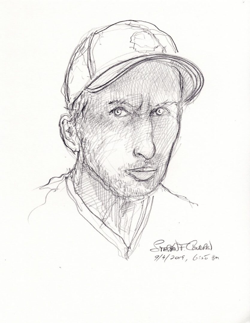 Pencil self-portrait of artist Stephen F. Condren.