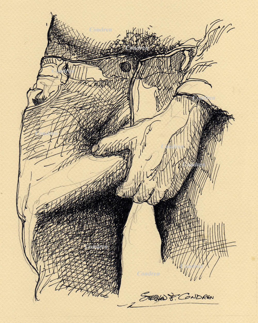 ORIGINAL homoerotic drawing on paper male nude gay art sex art full frontal masculine artwork sketch pencil adult mature