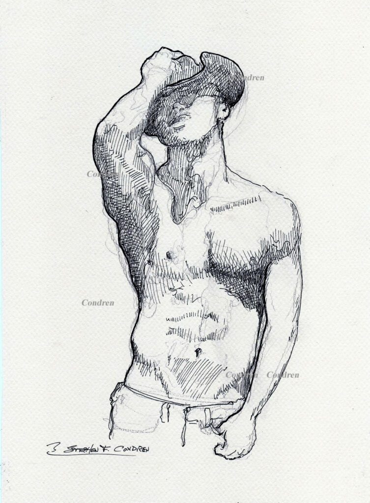 Shirtless Straight Cowboy #442Z, with pen & ink figure drawings by artist Stephen F. Condren.