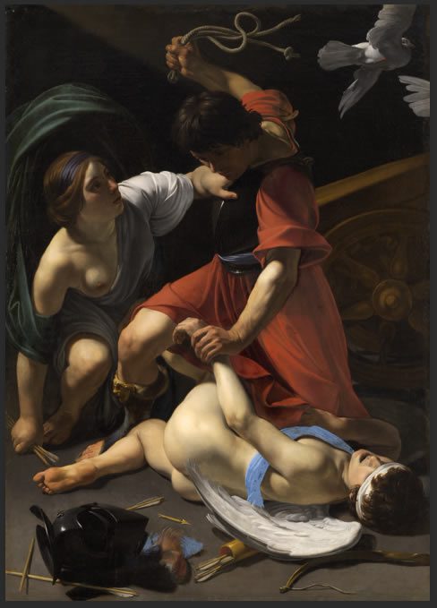 Cupid Chastised by Bartolomeo Manfredi, in the Art Institute of Chicago.