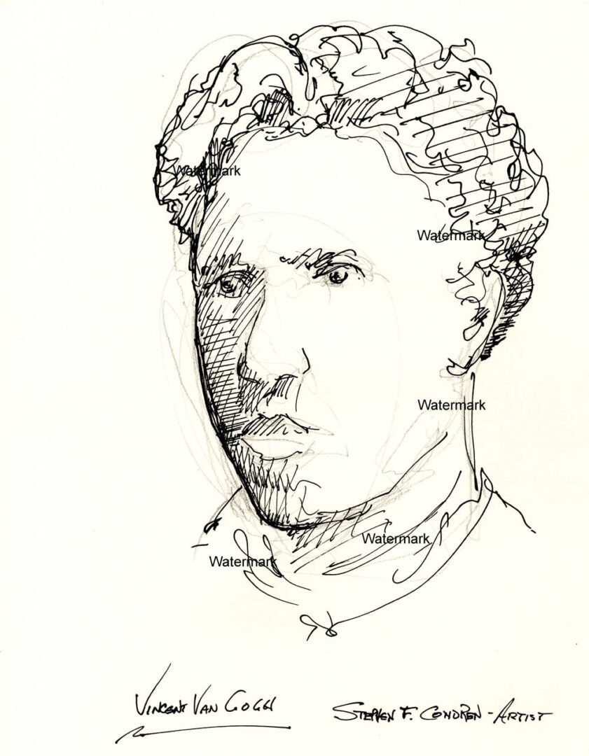 Pen & ink drawing of Vincent van Gogh as a young man by artist Stephen F. Condren.