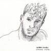 Hot beautiful boy #361A pen & ink portrait of his fancy hairdo with curls.