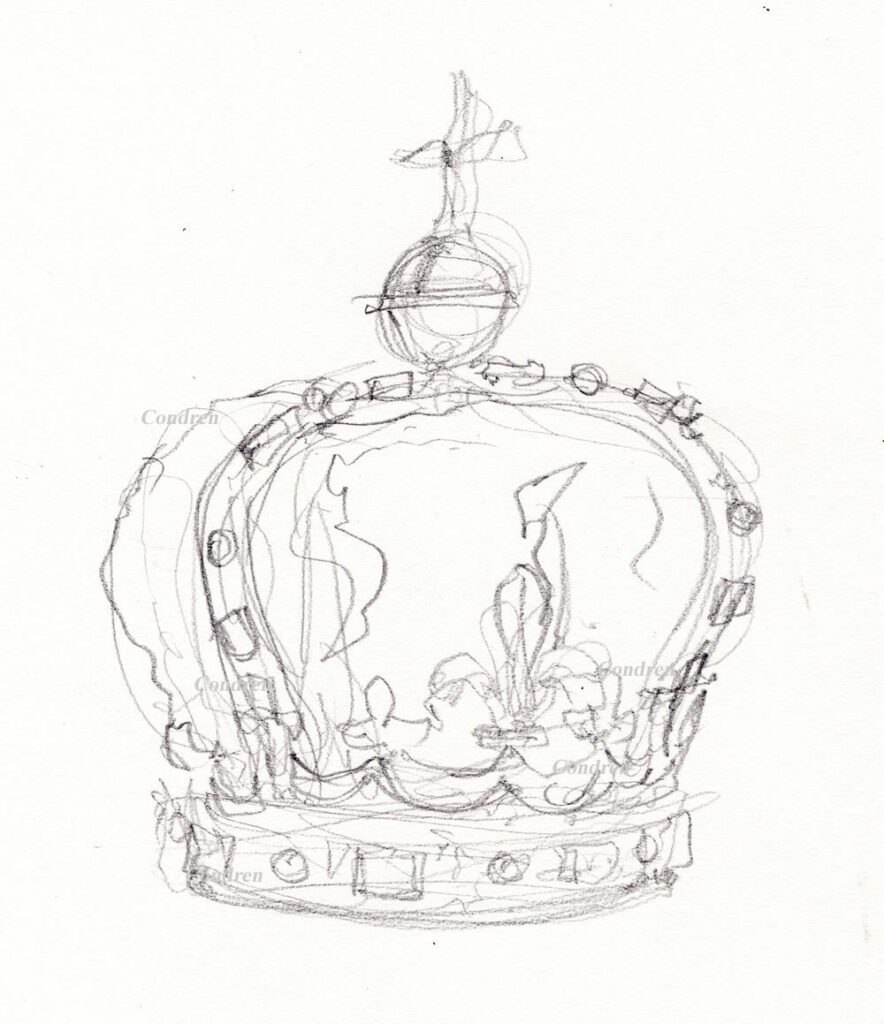 Pencil drawing of a king's crown by artist Stephen F. Condren.