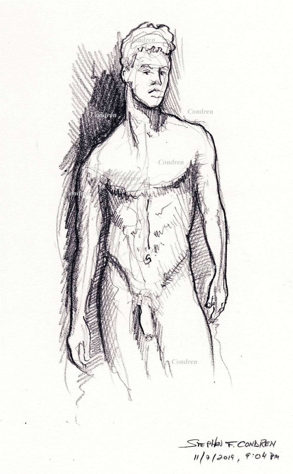 9/" x 12/" drawing print nude male in desert gay art