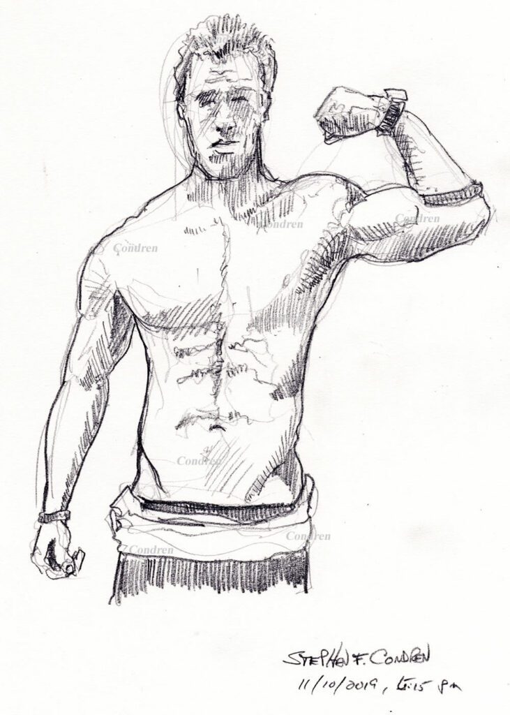 Hot Shirtless Male #337A Pencil Figure Drawing • Stephen Condren