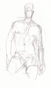 Pencil drawing of a gay shirtless man by artist Stephen F. Condren.