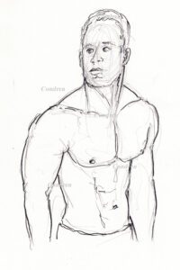 Pencil drawing of a hot shirtless male by artist Stephen F. Condren.