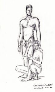 Nude male female #341A pencil figure drawing by artist Stephen F. Condren, with LGBTQ gay prints.