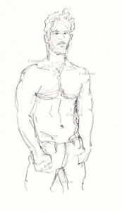 Hot shirtless male #349A pencil figure drawing by artist Stephen F. Condren, with LGBTQ endorsed gay prints.