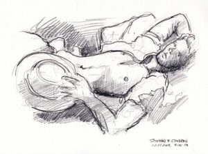 Hot shirtless cowboy #353a pencil figure drawing by artist Stephen F. Condren.