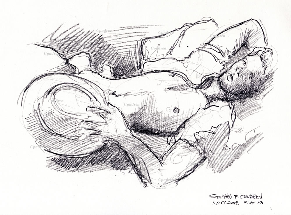 Hot shirtless cowboy #353Z pencil figure drawing by artist Stephen F. Condren.
