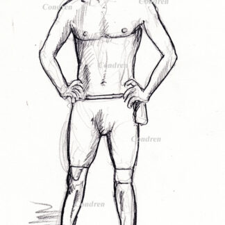 Michael Phelps #355A pencil figure drawing of his fit body, and ripped torso outlined with contour lines.