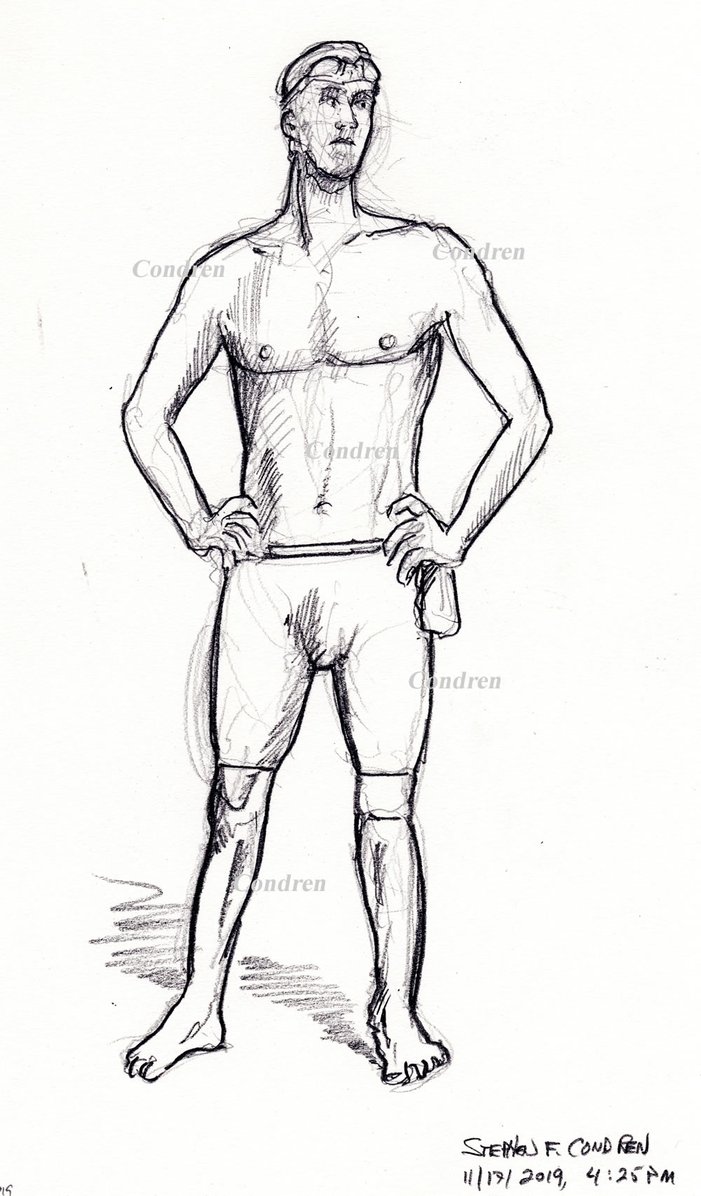 Michael Phelps #355z or Olympic Champion, pencil figure drawing by artist Stephen F. Condren, with LGBTQ endorsed gay prints.