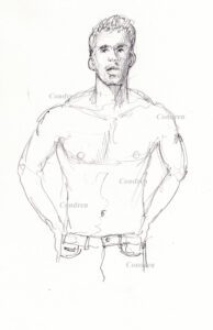 Michael Phelps #355A or Olympic Champion, pencil figure drawing by artist Stephen F. Condren with LGBTQ sexy gay prints, and scans.