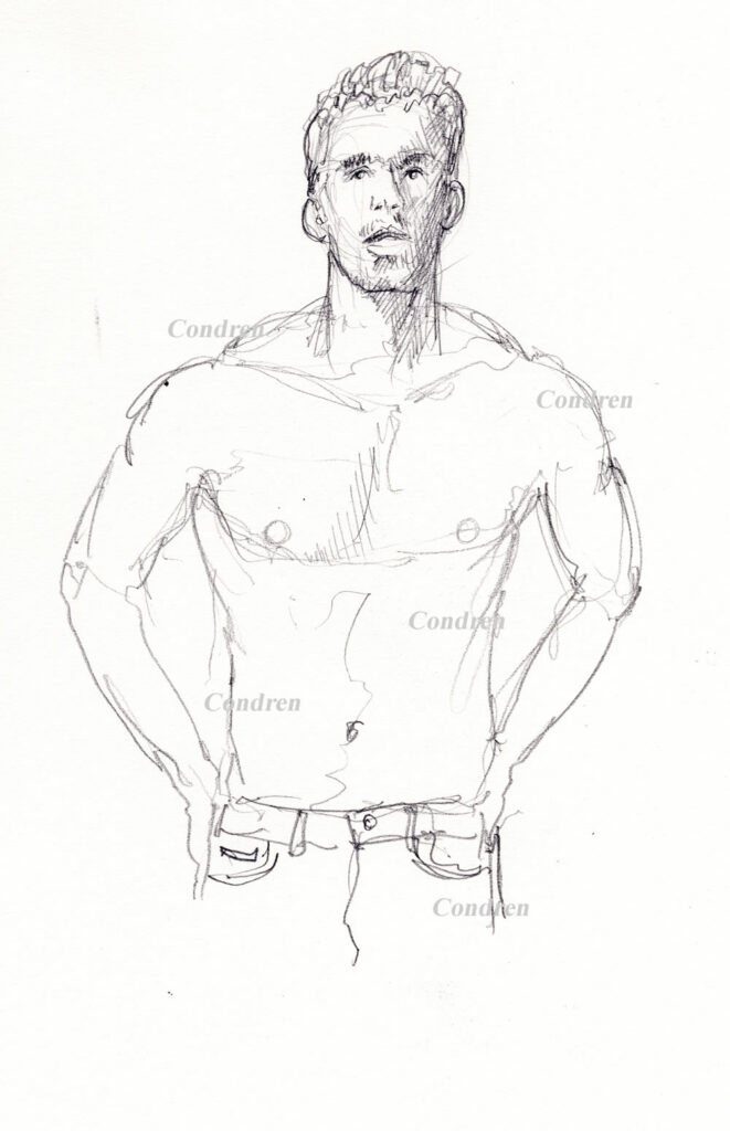Michael Phelps #357Z or Olympic Champion pencil figure drawing by artist Stephen F. Condren, with LGBTQ endorsed gay prints.
