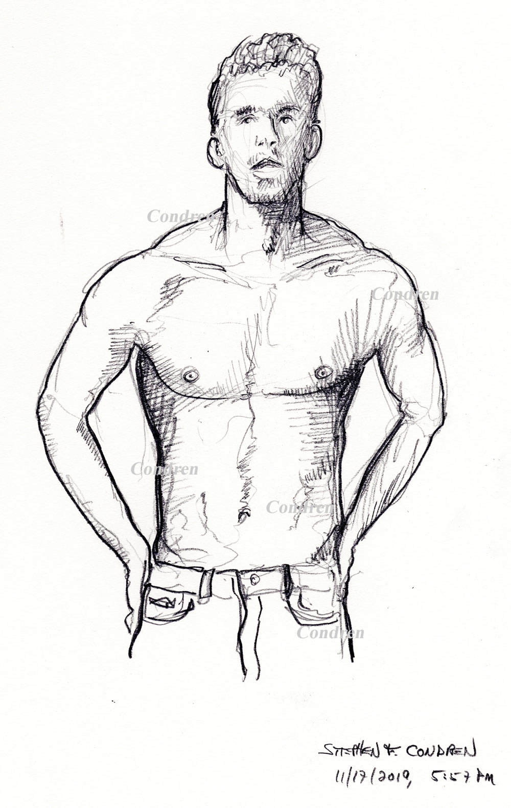 Michael Phelps #357Z or Olympic Champion pencil figure drawing by artist Stephen F. Condren, with LGBTQ endorsed gay prints.