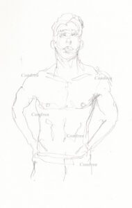 Pencil sketch of Michael Phelps shirtless.