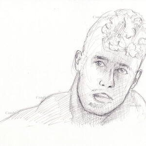 Hot beautiful boy #359A pencil portrait of his fine curly hair done with fine lines.