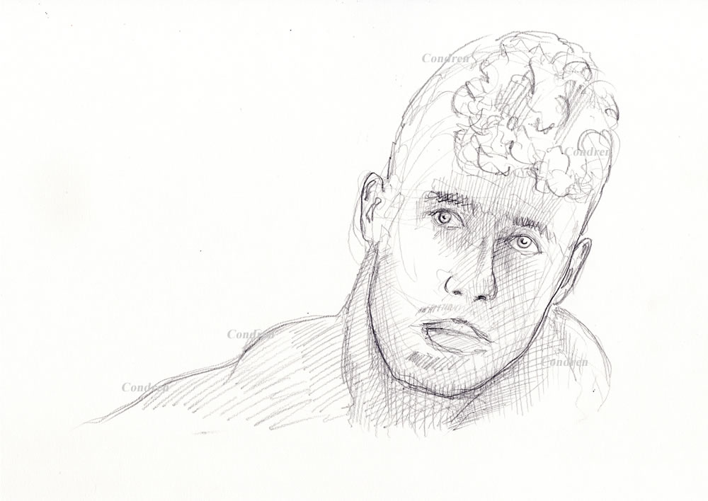 Hot beautiful boy #359Z pencil portrait by artist Stephen F. Condren, with LGBTQ endorsed gay prints.