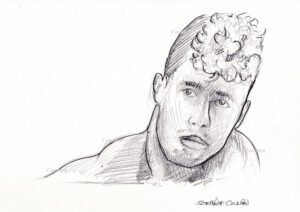 Hot beautiful boy #359Z pencil portrait by artist Stephen F. Condren, with LGBTQ endorsed gay prints.