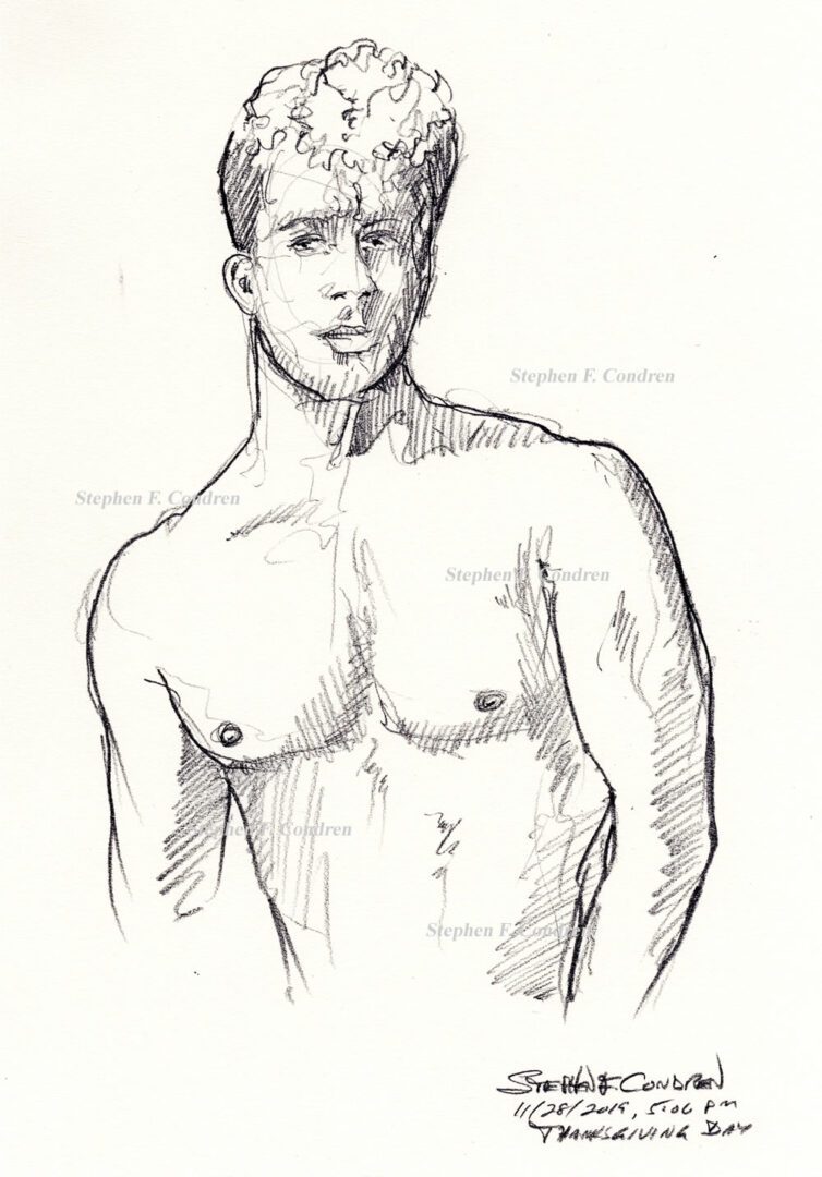 Dr. Andrew Neighbors #365Z shirtless figure drawing in pencil by artist Stephen F. Condren, with LGBTQ gay prints.