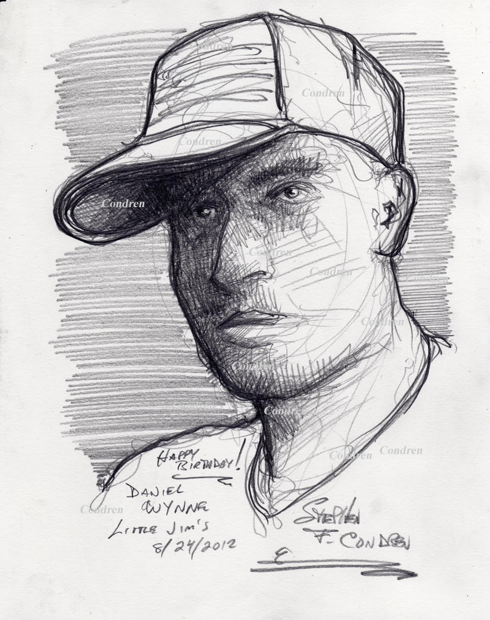 Daniel Wynne #321Z or gay bar patron, pencil portrait or stylus portrayal, by artist Stephen F. Condren, of Condren Galleries, with LBGTQ Gay prints, and scans.