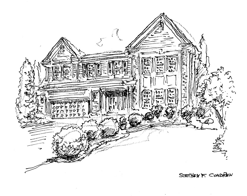 House portrait #632Z watercolor with pen & ink, and scans for Realtor closing gift note cards by artist Stephen F. Condren.