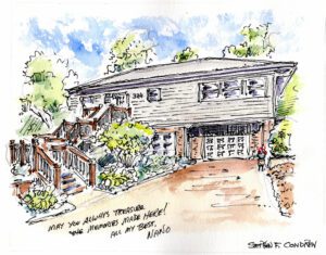 House portrait #632Z watercolor with pen & ink, and scans for Realtor closing gift note cards by artist Stephen F. Condren.