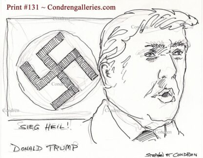 Donald Trump Nazi pen & ink drawing of the President in front of a swastika.