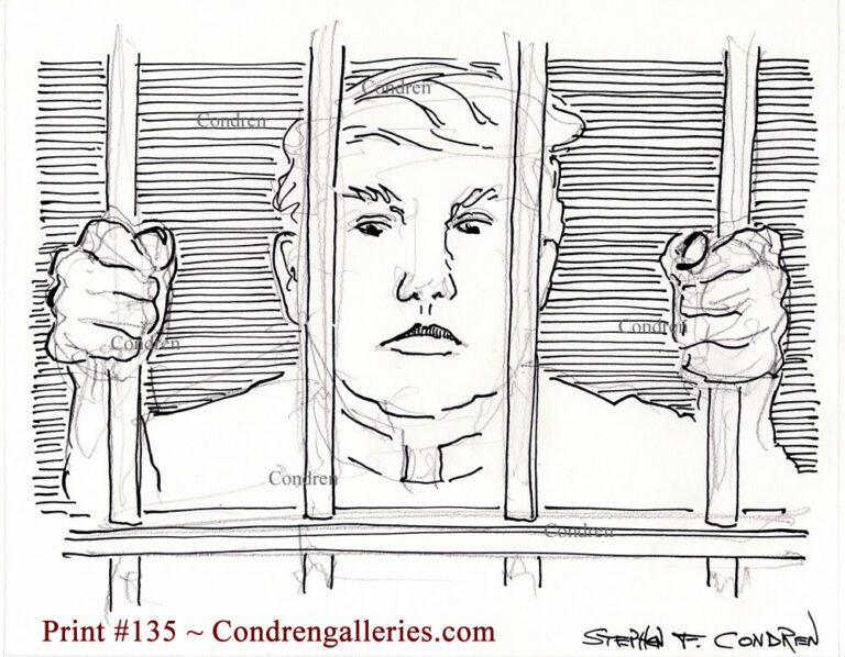 Donald Trump Behind Bars In Jail Pen & Ink Drawing • Stephen Condren
