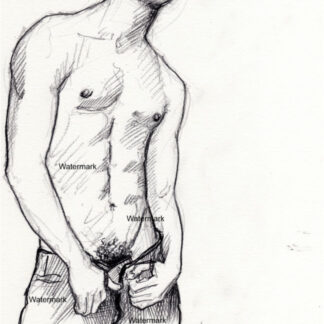 Shirtless cowboy #436A pencil figure drawing of a hot young male.