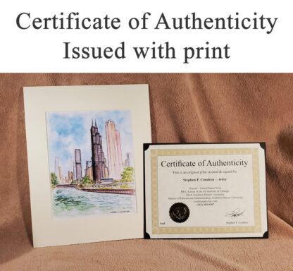 Certificate of Authenticity with matted skyline and cityscape prints.