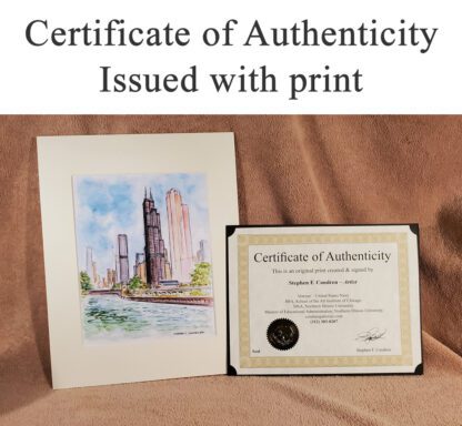 Certificate of Authenticity with skyline, city scene, and cityscape prints.