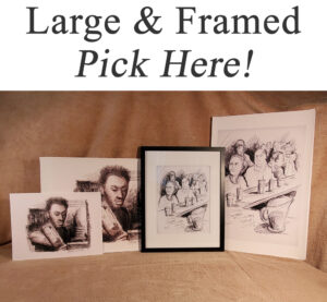 Large and framed bar scene prints.