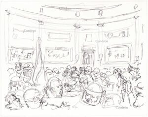 Terrorist battle Capital Police in Rotunda pencil drawing. Condren
