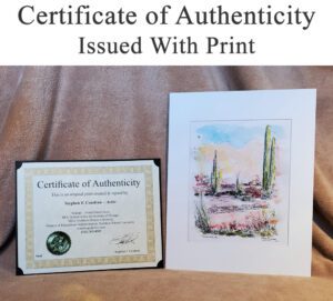 Certificate of Authenticity issued with prints at Condren Galleries.