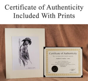 Certificate of Authenticity with nude male figure with shirtless torso and female figure drawing prints.