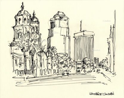 Tucson downtown #29A pen & ink cityscape drawing with detailed images of the streets and buildings.