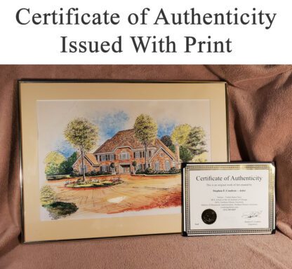 Certificate of Authenticity with framed architectural rendering.