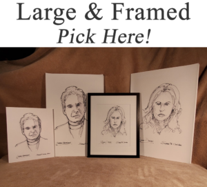 Large and framed celebrity prints.