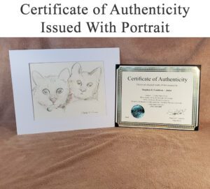 Certificate of Authenticity issued with pet portrait.