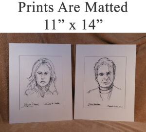 White matted celebrity prints.