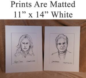 White matted prints of