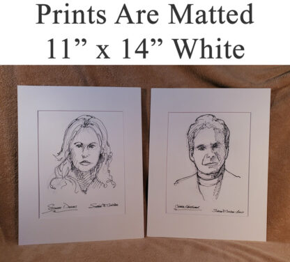 White matted celebrity prints by artist Stephen Condren.