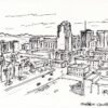 Tucson skyline #32A pen & ink cityscape drawing with an aerial view of the downtown showing all the details of the buildings.