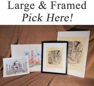 Large and framed landmark prints.